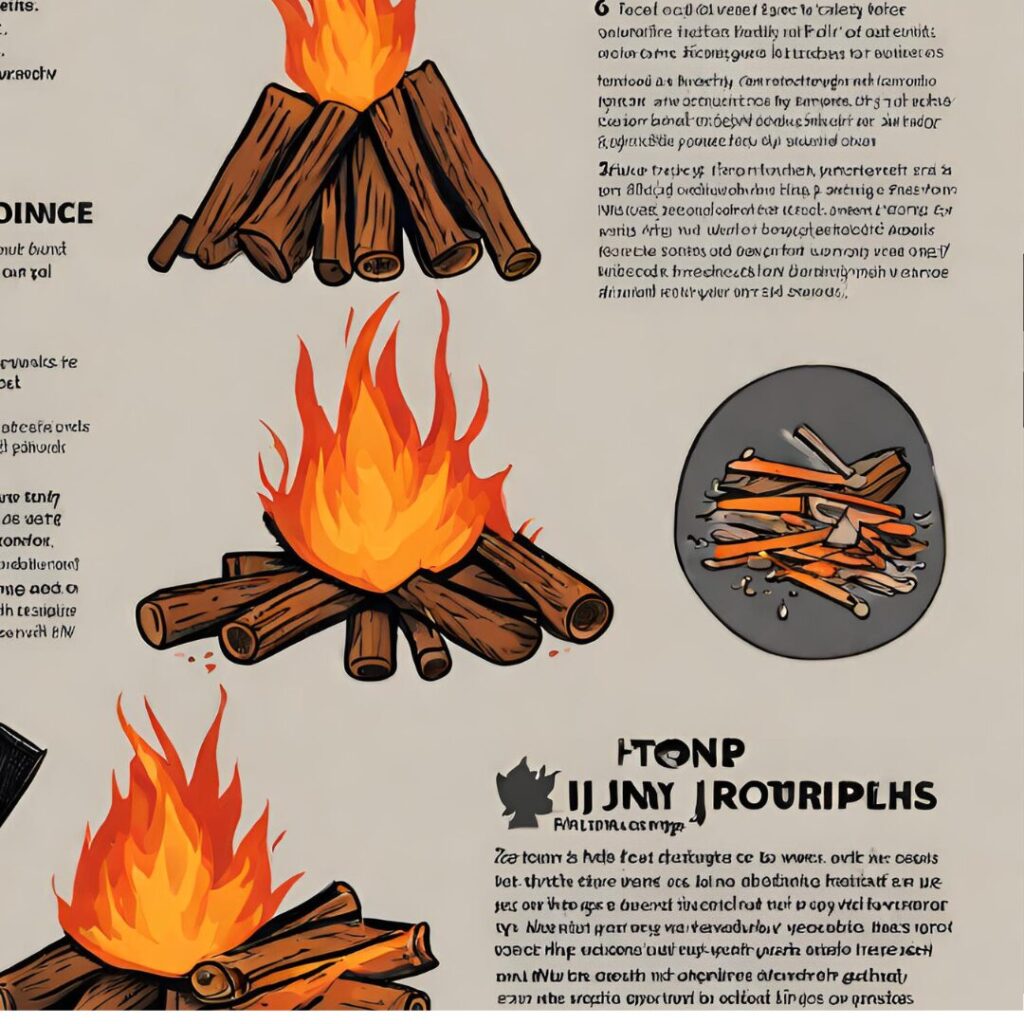 焚き火のやり方を説明するイラスト