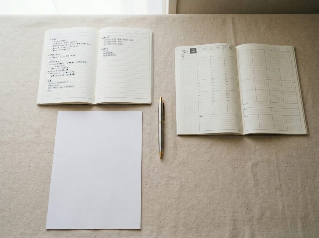 会議メモ・書類・手帳の用途別にボールペンのインクを選ぶイメージ