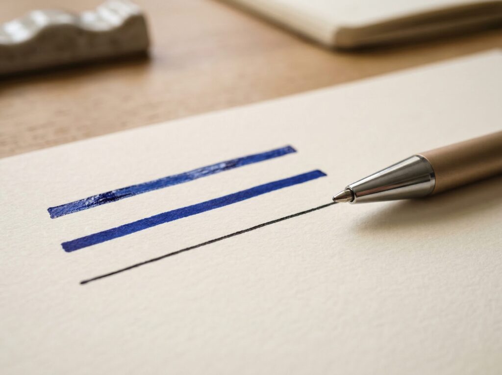 ボールペンのインク種類による書線の違い（油性・水性・ゲルのイメージ）