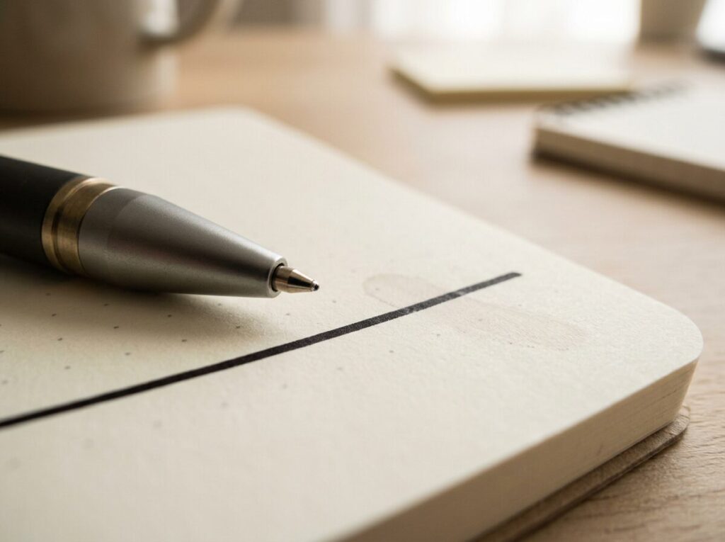 ゲルインクのボールペンで書いた濃くくっきりした書線（にじみにくいイメージ）